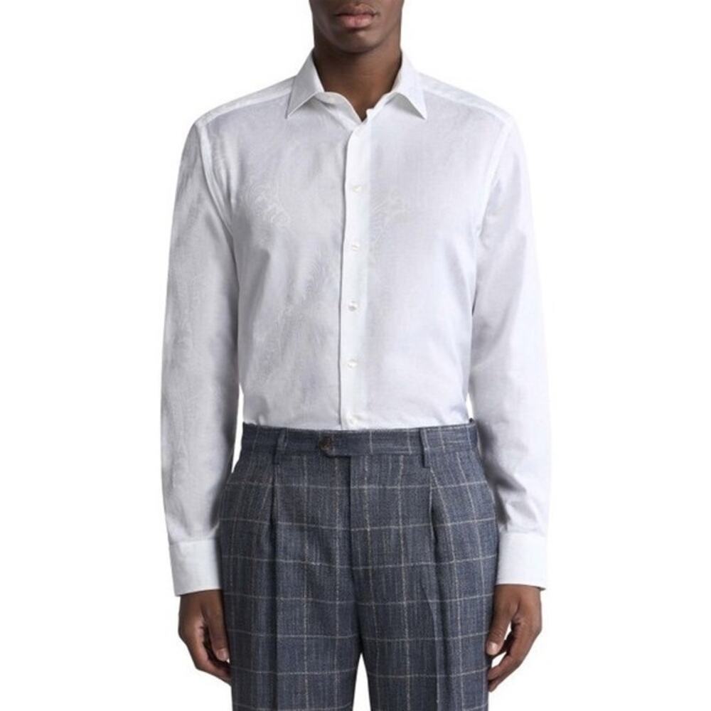ETRO Shirt Men 38/M ITALY Paisley Jacquard White Long Sleeve Button Up